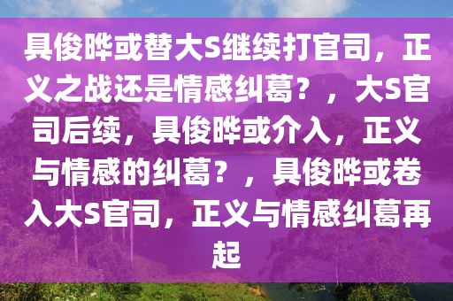 具俊晔或替大S继续打官司，正义之战还是情感纠葛？，大S官司后续，具俊晔或介入，正义与情感的纠葛？，具俊晔或卷入大S官司，正义与情感纠葛再起2025精准资料大全免费,2025年正版资料免费大全,新澳2025精准正版資料,2025年新澳门天天开好彩,2025新澳门精准免费.