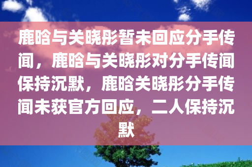 鹿晗与关晓彤暂未回应分手传闻，鹿晗与关晓彤对分手传闻保持沉默，鹿晗关晓彤分手传闻未获官方回应，二人保持沉默