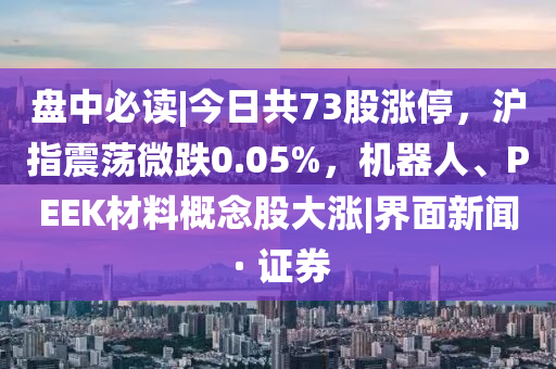 盘中必读|今日共73股涨停，沪指震荡微跌0.05%，机器人、PEEK材料概念股大涨|界面新闻 · 证券2025精准资料大全免费,2025年正版资料免费大全,新澳2025精准正版資料,2025年新澳门天天开好彩,2025新澳门精准免费.
